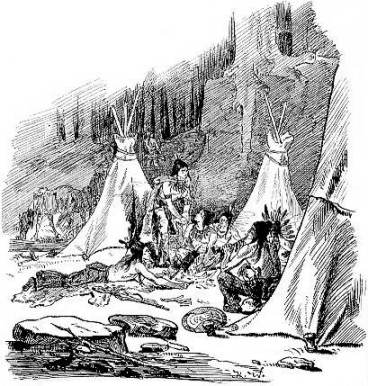 Die Krieger saßen am Feuer und schnitten sich ihre Portionen von dem Braten, welcher an einem Aste über der Flamme briet.